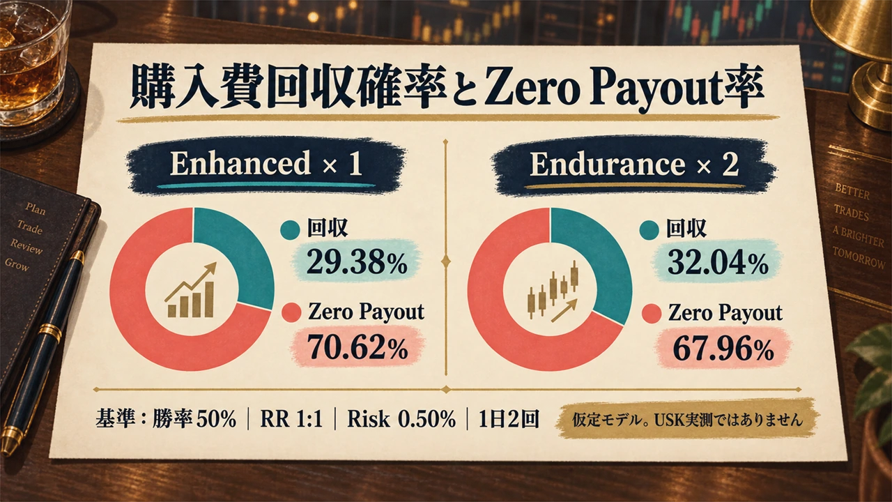 Enhanced 1回とEndurance 2回の購入費回収確率とZero Payout率